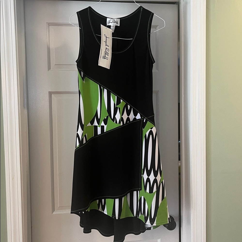 Joseph Ribkoff Black and Green Patterned Dress